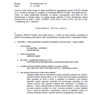 Gradbeno dovoljenje za Vrtec Most na Soči_dokument